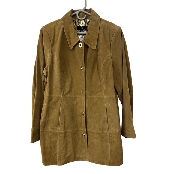 dennis basso Jackets & Blazers - Dennis Basso Suede Leather Tan Coat Jacket Size XL NWT Turnkey Button Classic